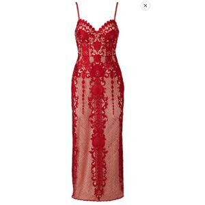 Catherine Deane Womens Embroidered Lace Sweetheart Lena Sheath Dress Red Size 12